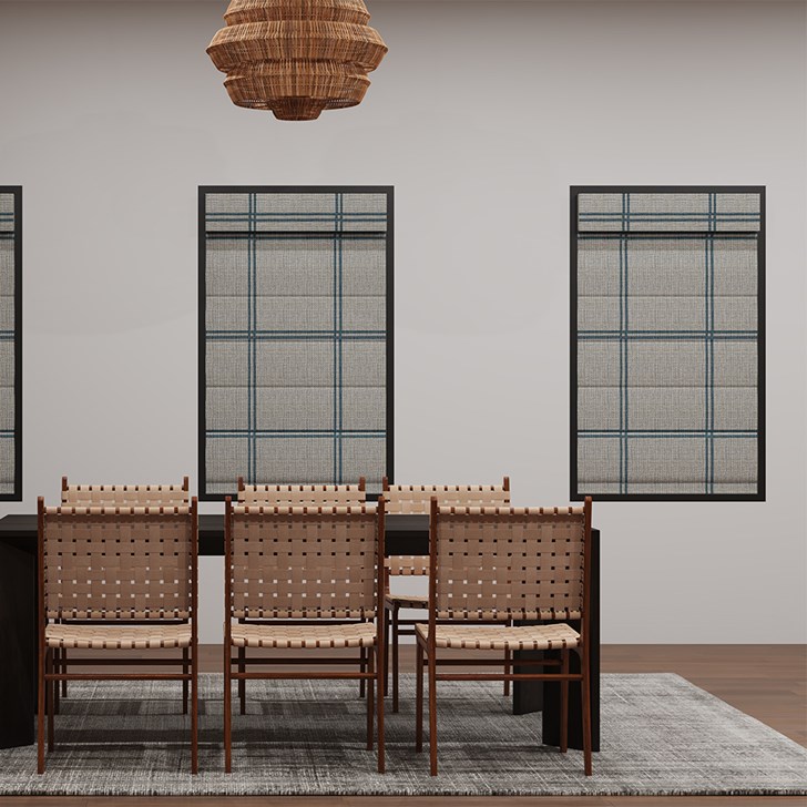 Color: Hartford Blue Basket; Lift: Cordless; Valance Style: Fabric; Shade Type: Plain Fold with Seams; Liner: Blackout in White