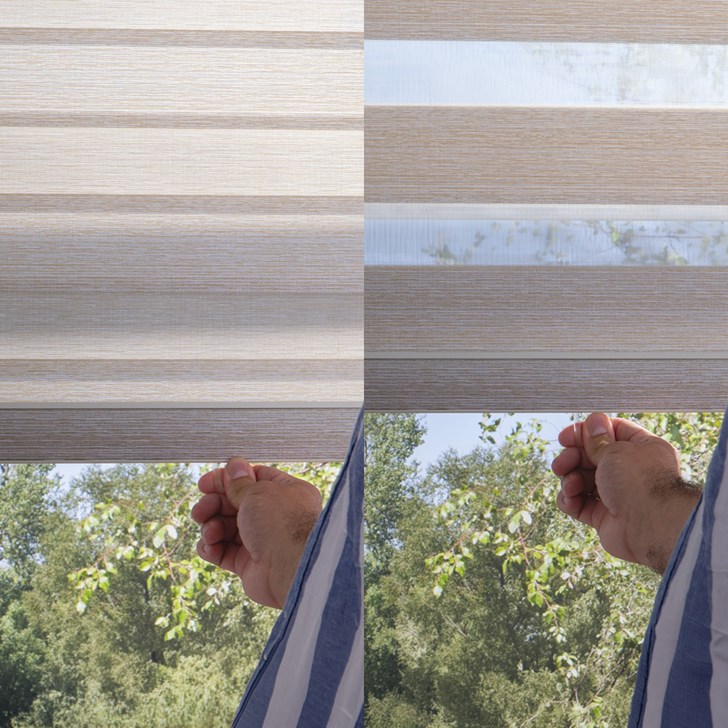 Color: Crete Almond CRE01; Lift: Cordless; Valance: Square Fabric Wrapped Cassette; Bottom Bar: Rounded with Pull Tab