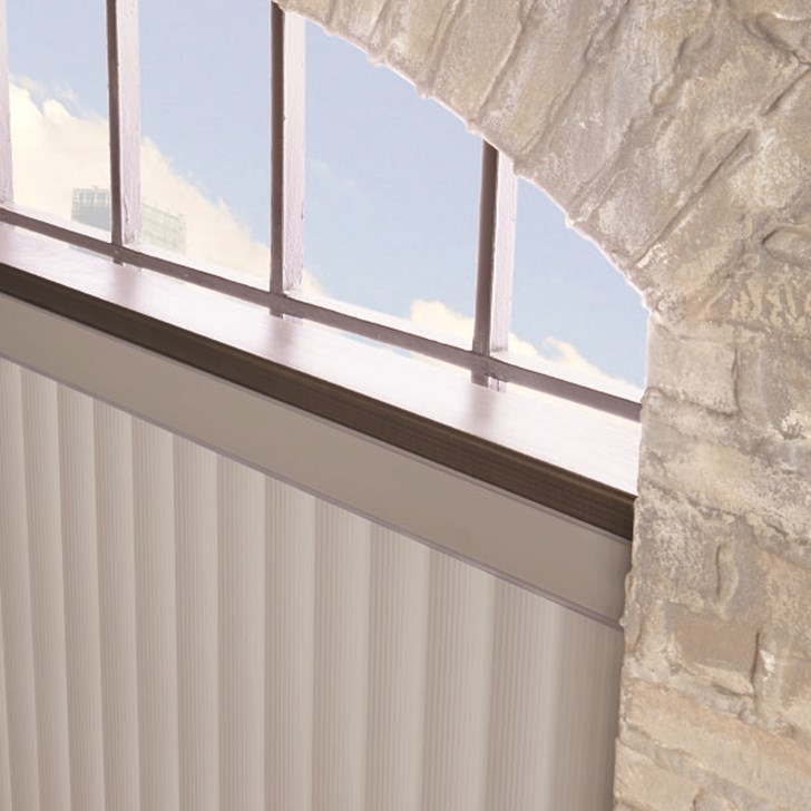 Palladian Shelf Under Arch with Vertical Blinds