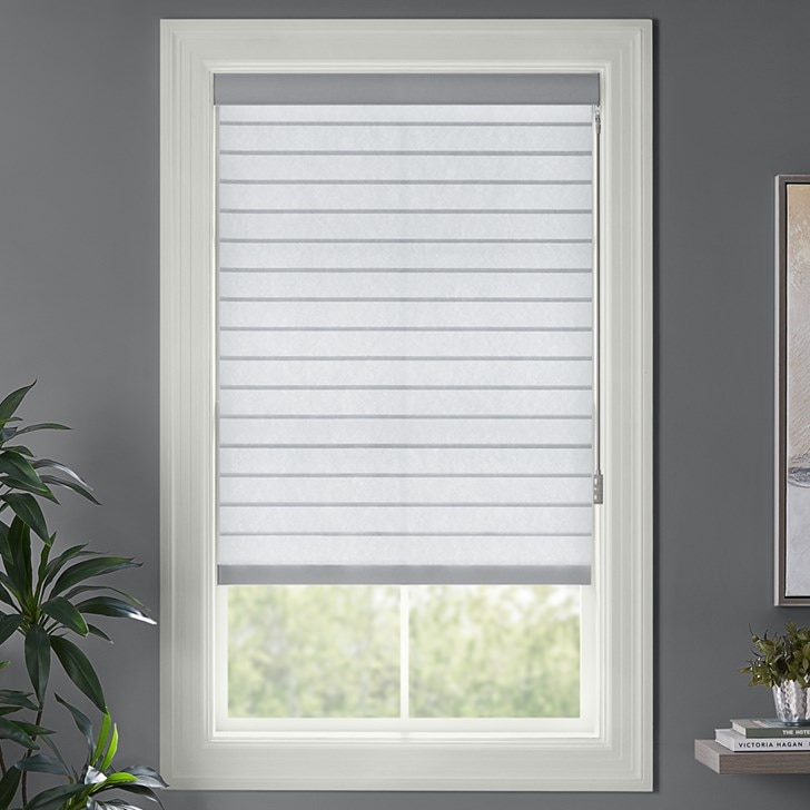 Color: Light Charcoal S70PN821; Lift: Motorized Wand in the Grey color; Headrail: Fabric Wrapped Cassette