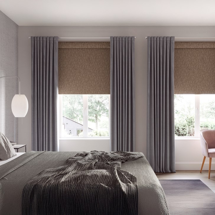 The Blackout Roller Shades in the Charleston Rustic Bronze color with the 3in. Cassette Valance.
