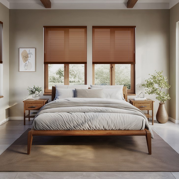 Color: Chocolate Brown A25355; Lift: Cordless; Headrail: Standard