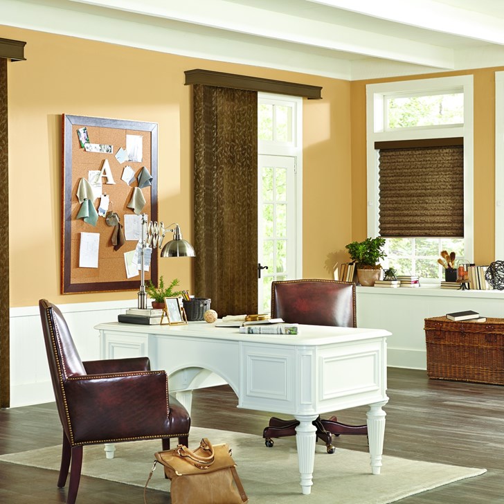 Color: Tufte Tiramisu 0442 with 5 1/2" Noble Wood Cornice Majestic Walnut 1041