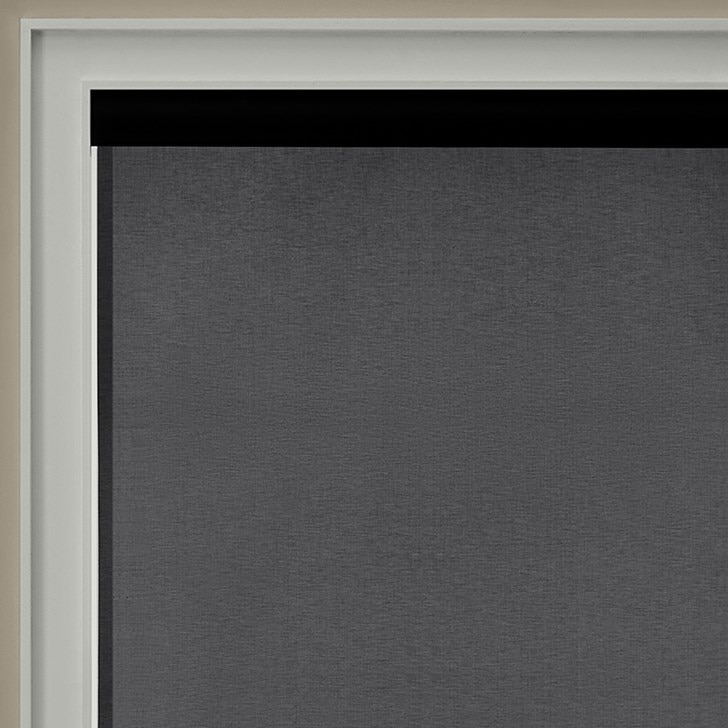 Color: 5% Palermo Shadow; Lift: Cordless; Headrail: 3 Inch Fabric Covered Cassette Valance in the Black color