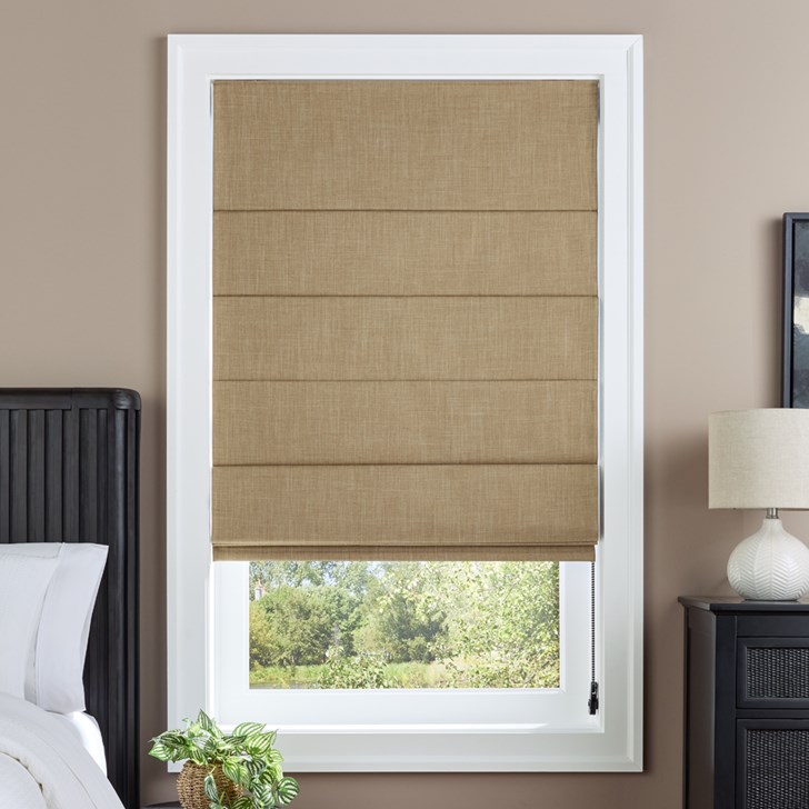 Color: Surrey Cork AA0306F0233; Lift: Black Plastic Continuous Cord Loop; Fold Style: Plain Fold with Seams; Liner: Blackout