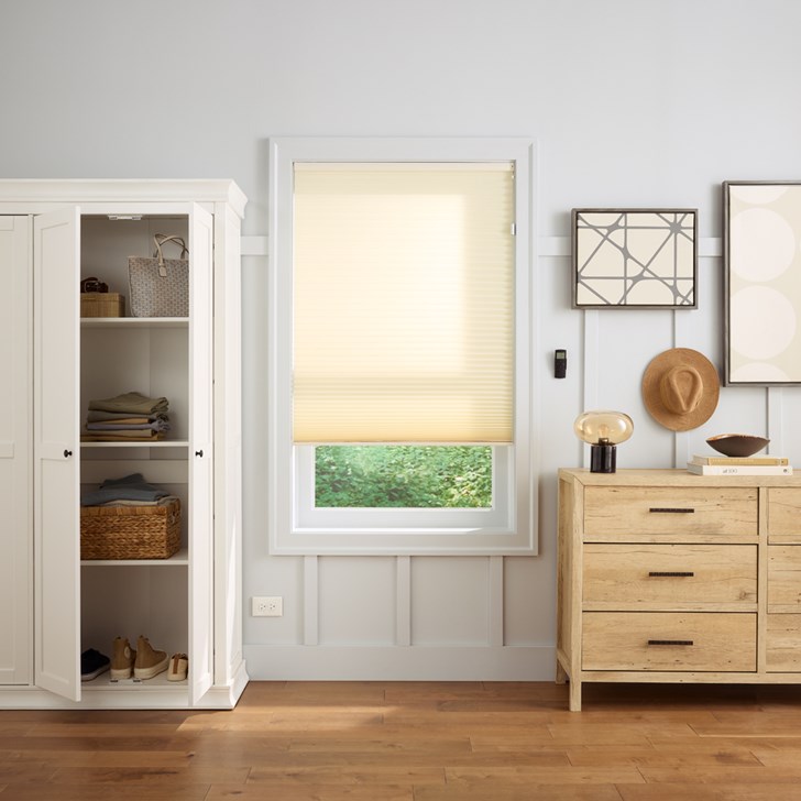 Color: Nile LF Cream; Opacity: Light Filtering; Lift: Eve Motion Blind with Matter and Thread