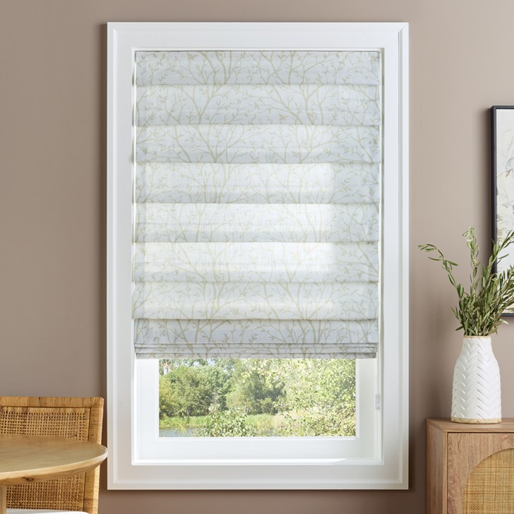 Color: Arborlane Maple Nut; Opacity: Light Filtering; Lift: White Plastic Continuous Cord Loop; Fold Style: Hobbled Fold; Liner: Standard Ivory; Valance: None