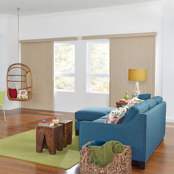 Crown Vinyl Vertical Blinds with One Touch Wand Control and Square Corner Valance: Quinn, Irish Oats 3897