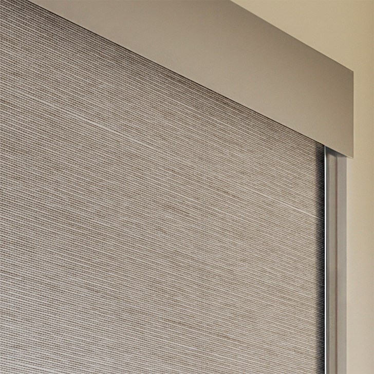 Color: Modica Cornerstone; Opacity: Blackout; Add-On: Light Blocker; Headrail: 5 Inch Fascia