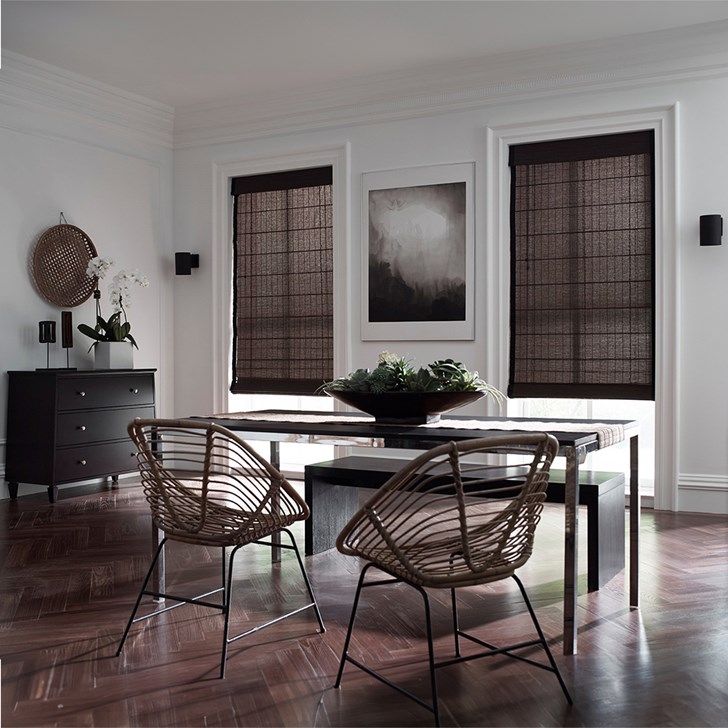 Woven Wood Shades with the light filtering movable liner. Color: Tahiti Tane CA-13P