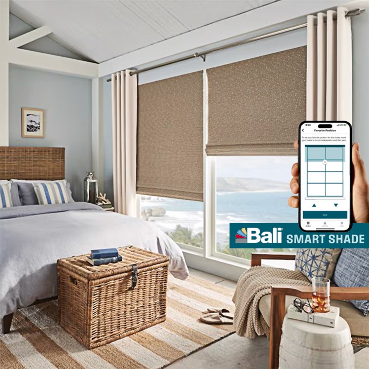 Bali Smart Shade - Shown in Rila Burlap Beige 75810.