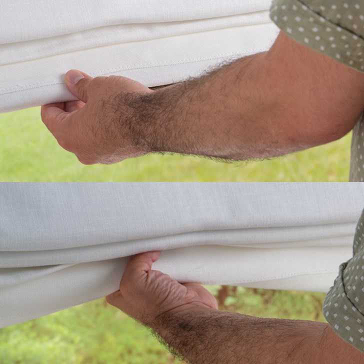 Color: Gent Bright White SW183; Opacity: Blackout; Liner: White; Fold Style: Standard Flat Fold Seamless; Banding: Magnolia; Lift: Cordless